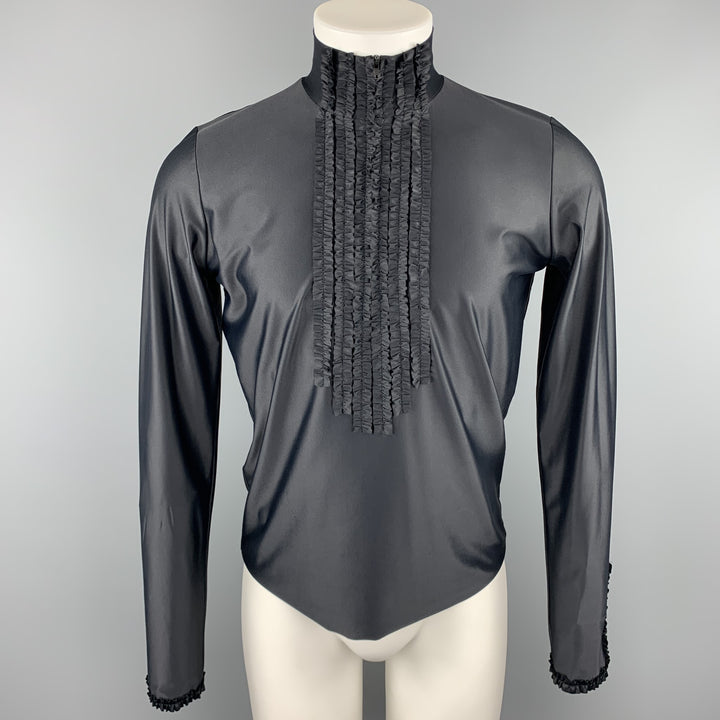 Vintage JEAN PAUL GAULTIER Size XL Black Ruffled Polyamide Half Zip Pullover