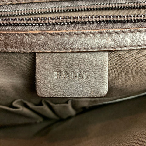 BALLY Brown Leather Trim Canvas Rectangle Shoulder Bag
