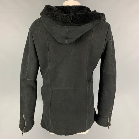GIORGIO BRATO Size 44 Black Leather Hooded Aysmmetrical Coat