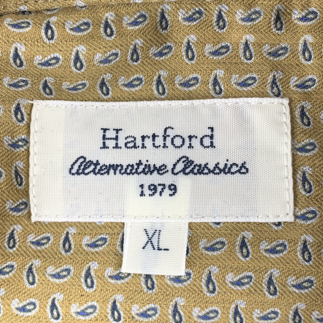 HARTFORD Size XL Mustard Print Cotton Button Up Long Sleeve Shirt
