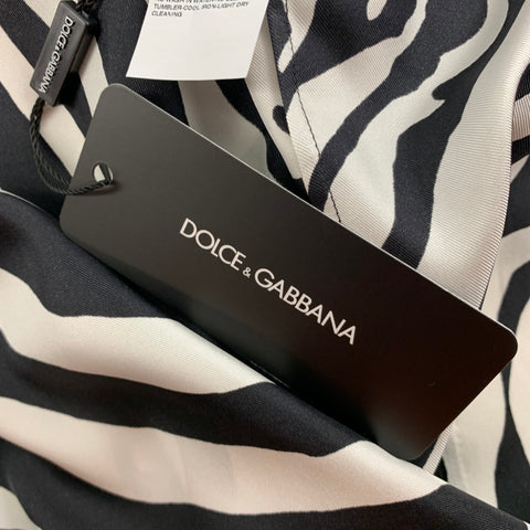DOLCE & GABBANA Size 40 Black White Zebra Silk Shawl Collar Robe
