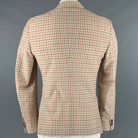 PRADA Size 42 Beige Red Black Window Pane Wool Mohair Sport Coat