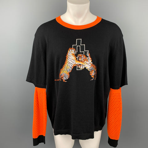 MARCELO BURLON Size M Black & Orange Tiger Cotton Mixed Fabrics Sweatshirt