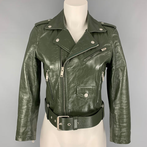 GIVENCHY Chaqueta motera de piel de becerro de cuero verde talla 4