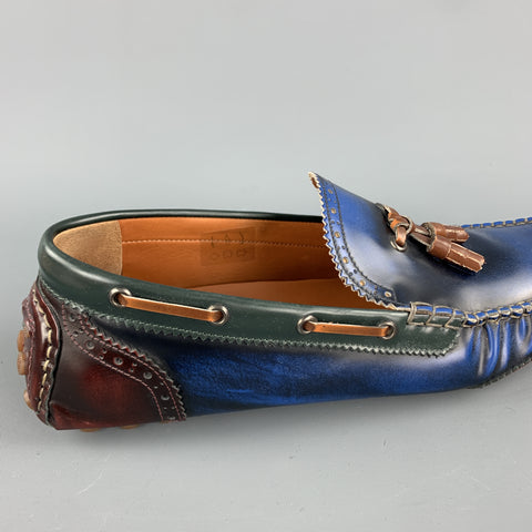 DSQUARED2 Size 10 Blue Antique Leather Drivers Loafers
