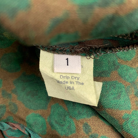 HAZEL BROWN Size 2 Green Floral Silk Wrap Dress