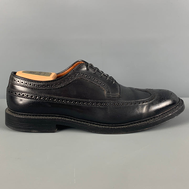 ALDEN Size 10.5 Black Perforated Leather Wingtip Lace Up Shoes