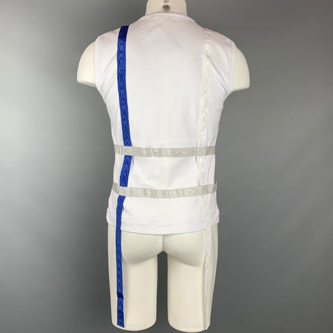 EVEREST ISLES Size M White & Blue Ribbed Cotton Bondage Strap Tank Top