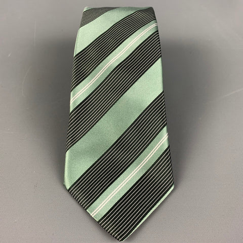 GIORGIO ARMANI Green &  Black Diagonal Stripe Silk Tie