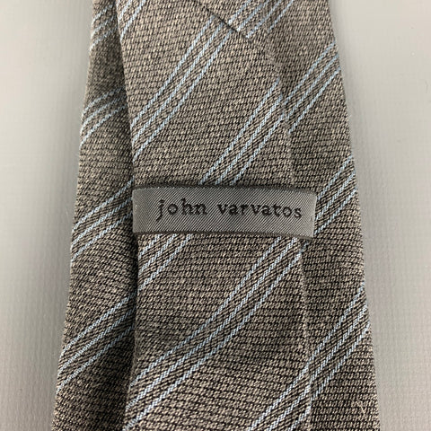 JOHN VARVATOS Grey Light Blue Diagonal Stripe Wool Silk Tie