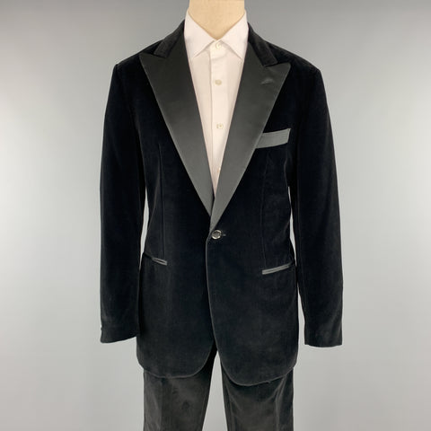 ETRO Taille 40 Regular Noir Velours de Coton 34 x 36 Smoking à Revers en Pointe