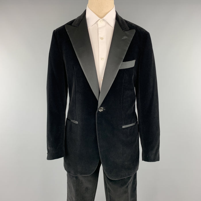 ETRO Size 40 Regular Black Cotton Velvet 34 x 36 Peak Lapel Tuxedo