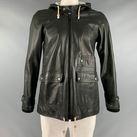 BAND OF OUTSIDERS Taille L Veste à capuche en cuir noir