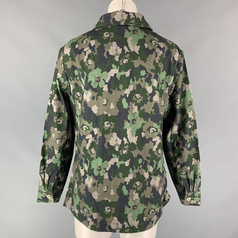 MANOUSH Size 4 Green Camouflage Denim Cotton Rhinestone Collar Military Jacket