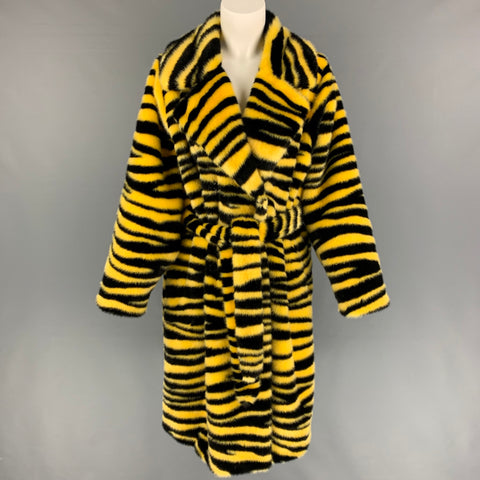 STAND STUDIO AW 20 Taille M Jaune Noir Zèbre Imprimé Fausse Fourrure Cristal Manteau