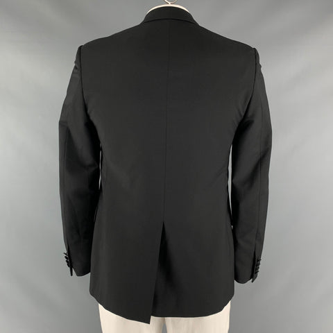 LANVIN Taille 42 Manteau de sport à revers en laine unie noire Mohair