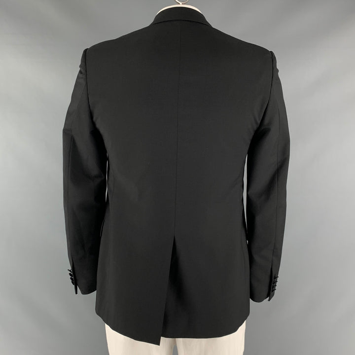 LANVIN Size 42 Black Solid Wool Mohair Peak Lapel Sport Coat