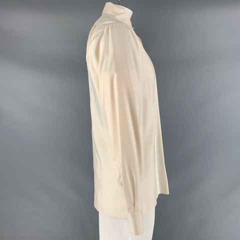 RALPH LAUREN Size L Cream Silk One pocket Long Sleeve Shirt