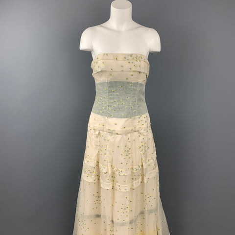 CAROLINA HERRERA Taille M Robe superposée en mélange d'acétate crème et jaune