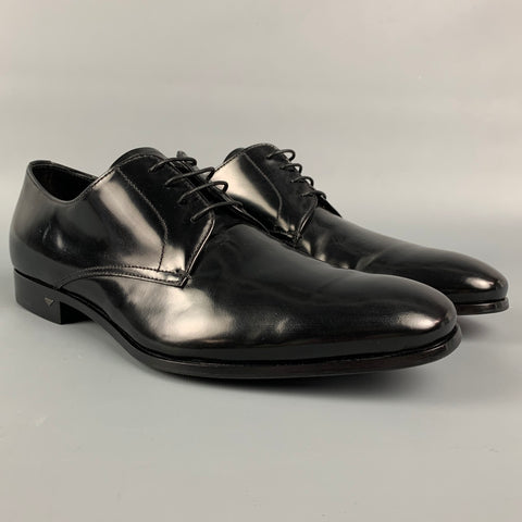 PRADA Taille 7 Chaussures à lacets Oxford en cuir verni noir