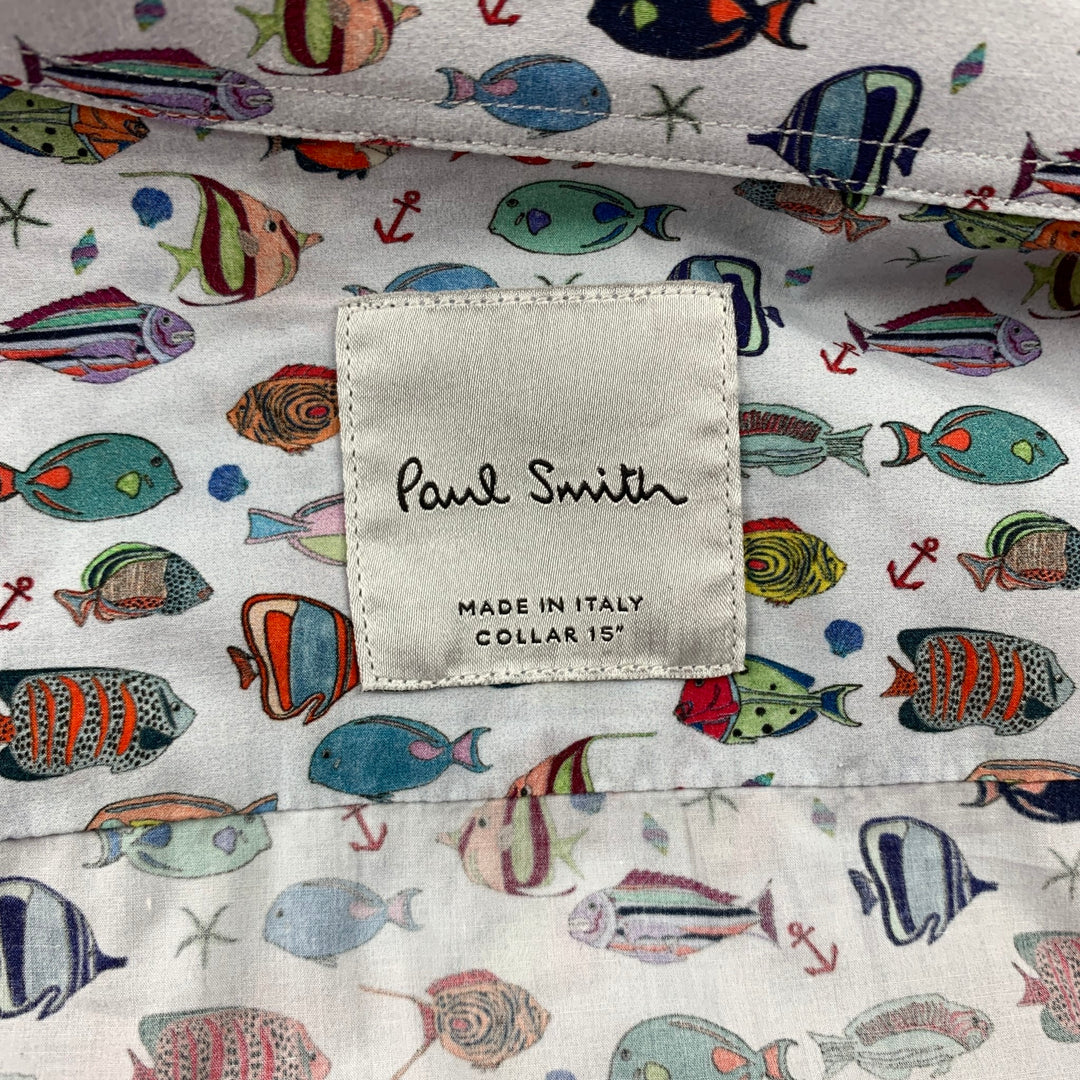 PAUL SMITH Taille M Chemise à manches longues boutonnée en coton imprimé poisson blanc