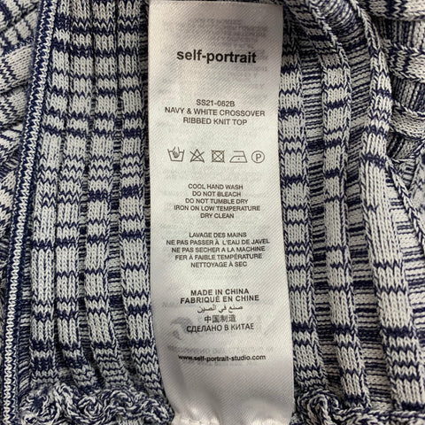 SELF-PORTRAIT SS 21 Size S Blue & Grey Viscose Blend Marbled Crossover Casual Top