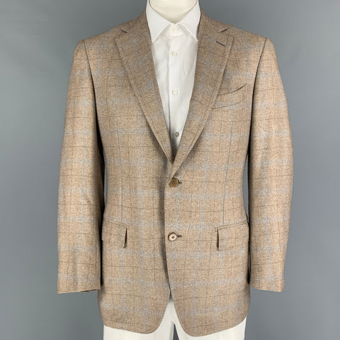 ERMENEGILDO ZEGNA Size 42 Regular Oatmeal Light Grey Plaid Sport Coat
