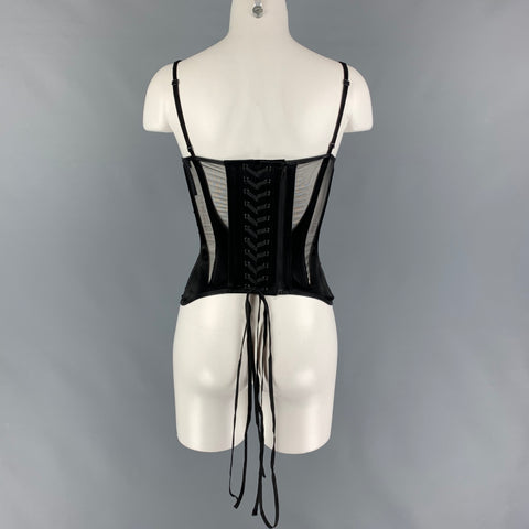 MUGLER Size S Black Polyamide High Tech Cut-Out Illusion Panel Corset Top