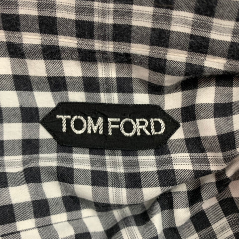 TOM FORD Size XL Black & White Checkered Cotton Button Up Long Sleeve Shirt