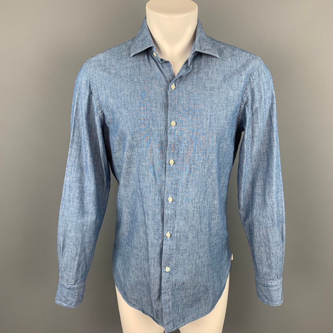 GUY ROVER Size M Blue Chambray Cotton Button Up Long Sleeve Shirt