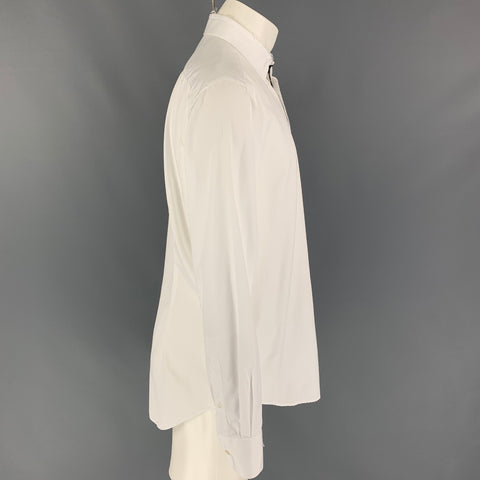 LANVIN Size M White Cotton Raw Edge Long Sleeve Shirt