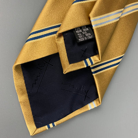 MICKY Gold Blue Diagonal Stripe Silk Tie