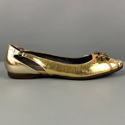 PROENZA SCHOULER Talla 7 Zapatos planos metálicos de cuero dorado