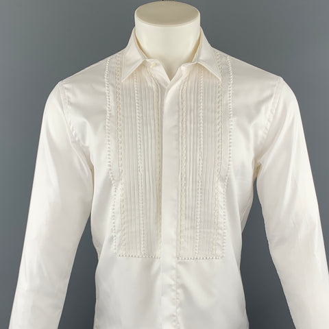 BURBERRY Size S White Pleated Cotton French Cuff Long Sleeve Shirt