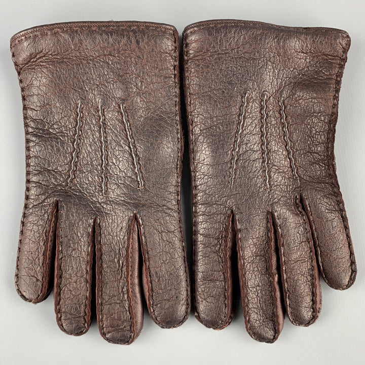 YVES SAINT LAURENT Brown Leather Cashmere Gloves