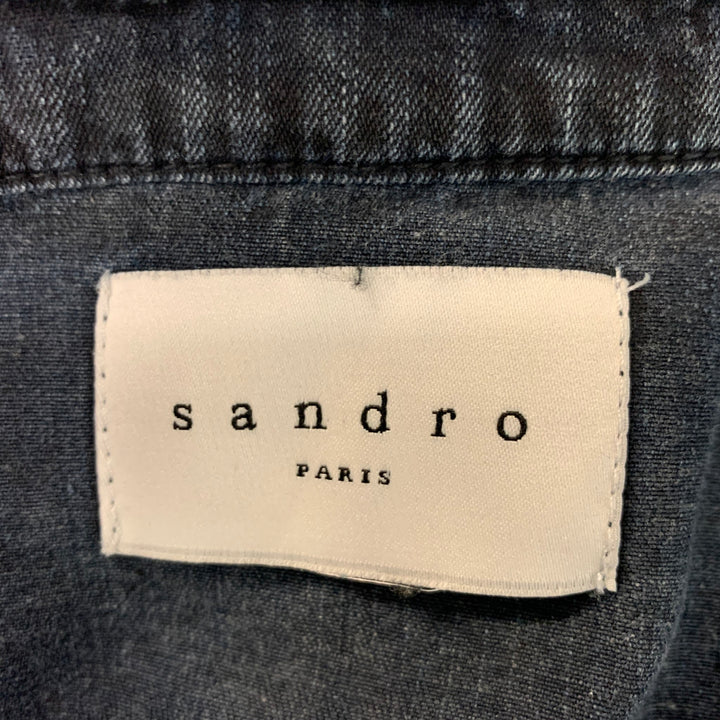 SANDRO Size XL Indigo Solid Cotton Western Long Sleeve Shirt