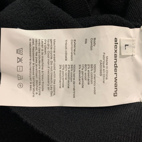 ALEXANDER WANG Size L Black White Merino Wool Off-Shoulder Pullover