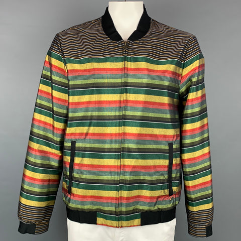SCOTCH AND SODA Size XL Multi-Color Stripe Cotton / Polyester Bomber Jacket