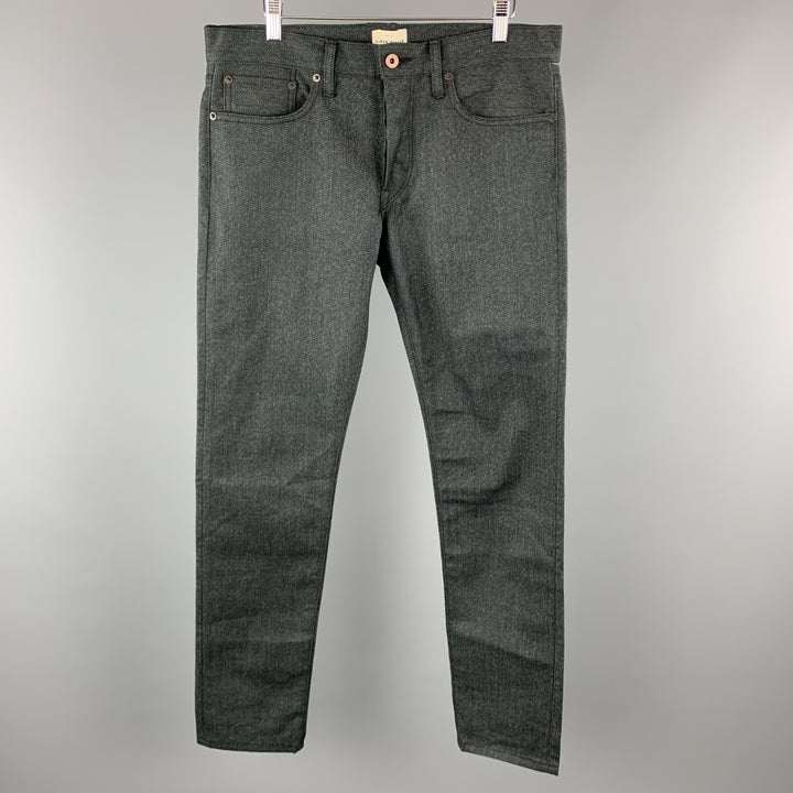 SIMON MILLER Taille 32 x 34 Jean à braguette boutonnée en coton chiné anthracite