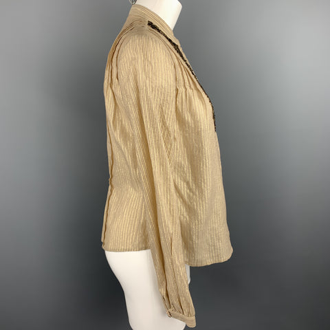 3.1 PHILLIP LIM Size 4 Gold Metallic Striped Sequin Bib Blouse