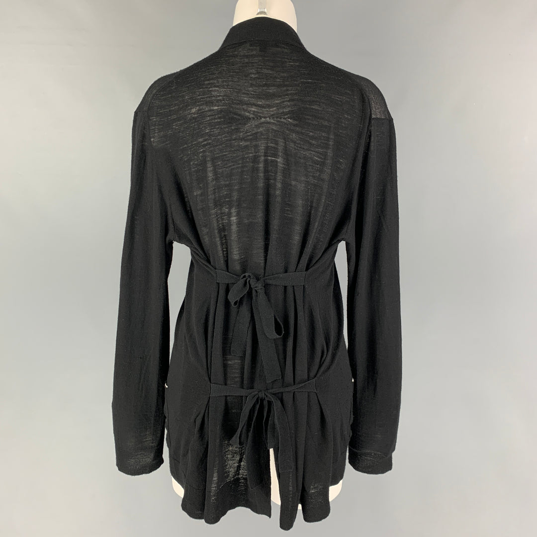 ANN DEMEULEMEESTER Size 8 Black White Wool Contrast Stitch Cardigan