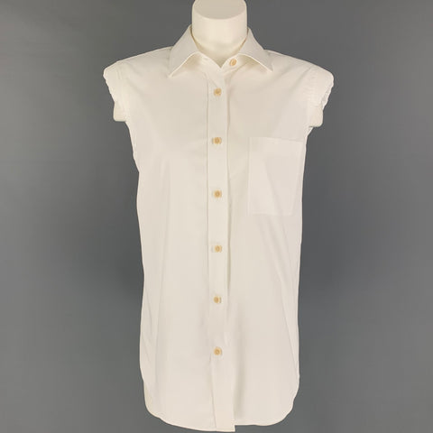 DRIES VAN NOTEN Size 6 White Cotton Sleeveless Shirt