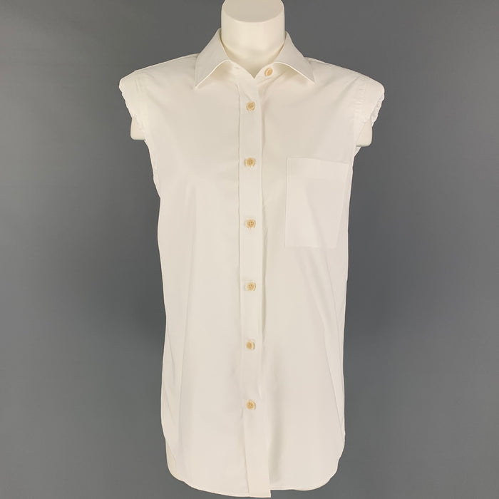 DRIES VAN NOTEN Size 6 White Cotton Sleeveless Shirt