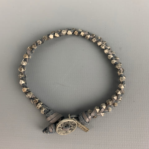 ETTIKA Grey Woven Leather Metal Bracelet