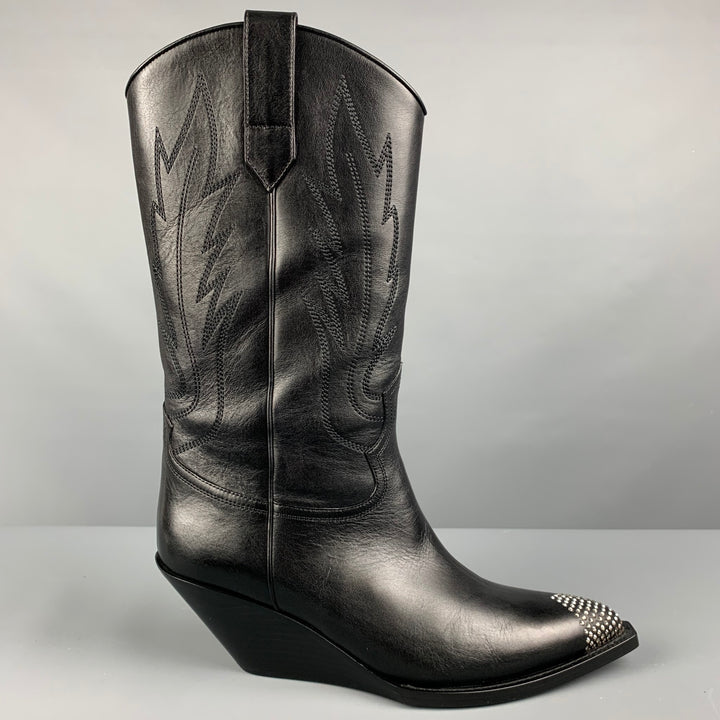 CELINE Size 8 Mens Black Rhinestone Leather Western Boots