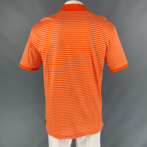 RALPH LAUREN Size L Orange White Stripe Cotton Polo