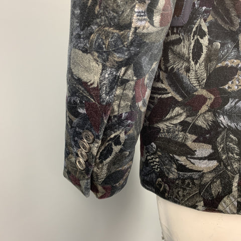 SALVATORE FERRAGAMO Size 42 Black & Grey Feather Print Velvet Sport Coat