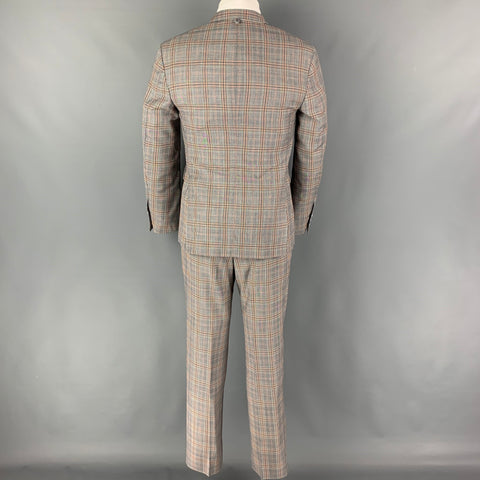 BLACK FLEECE Taille 38 Gris Marine Blanc Plaid Laine Notch Revers Costume