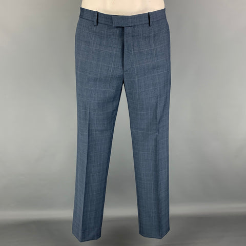 THEORY Size 42 Blue Grey Glenplaid Wool Notch Lapel Suit