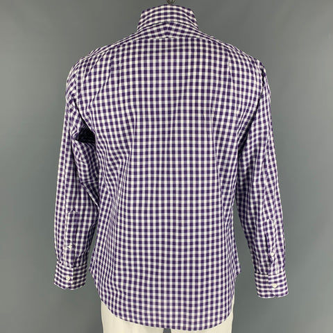 SEIZE SUR VINGT Size XL Purple & White Checkered Cotton Long Sleeve Shirt